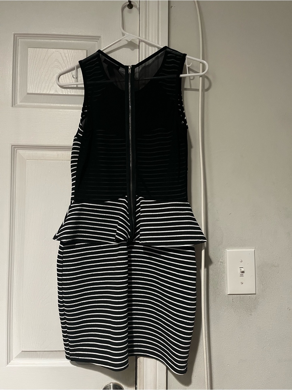 Material Girl Black and White Striped Peplum Mini Dress